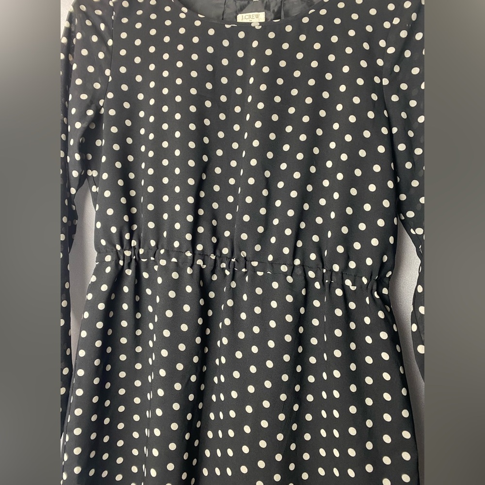 J. Crew Black Dress Retro Look White Polka Dots Casual Luxury 2 - Picture 3 of 5